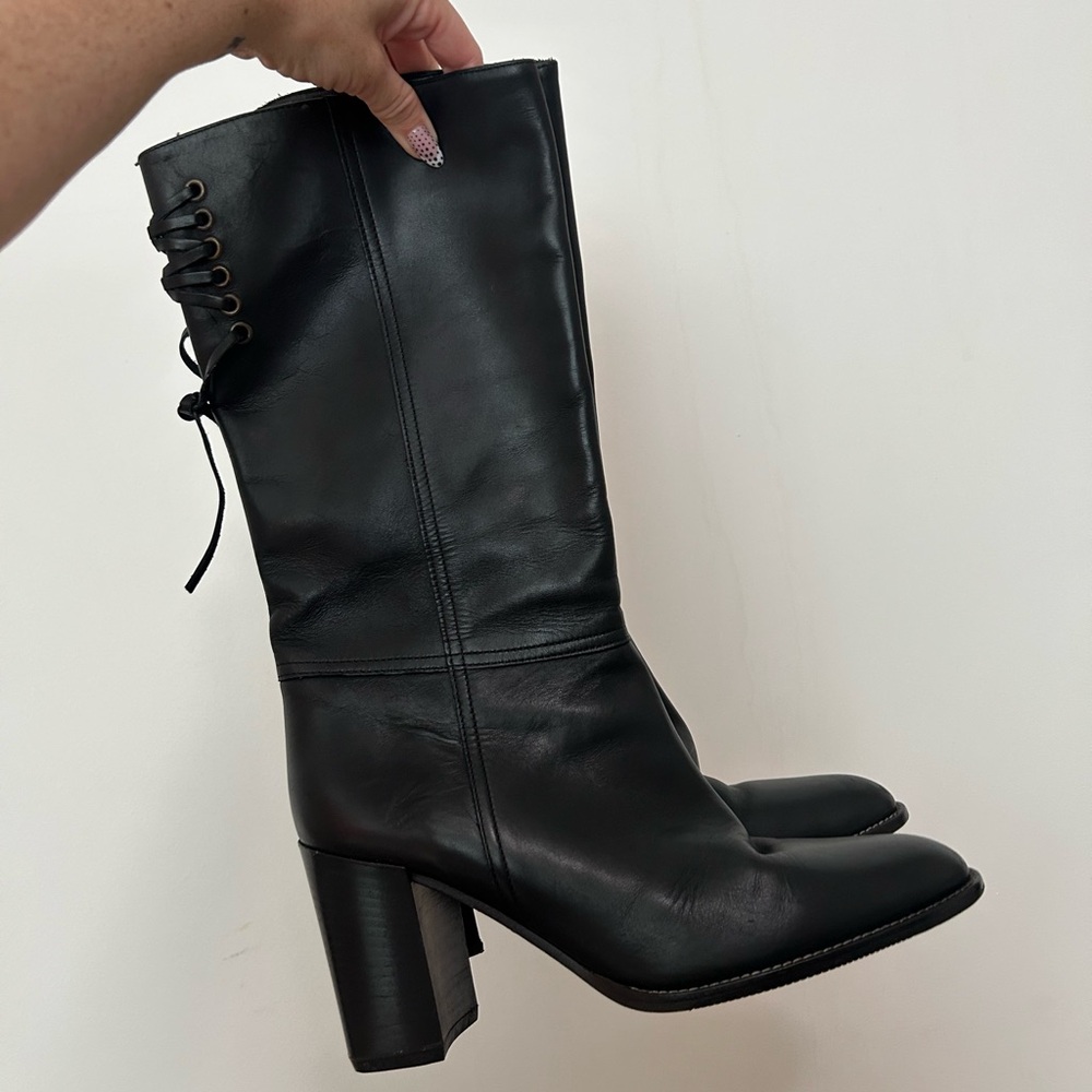 Coach Black Heeled Boots with Western Style